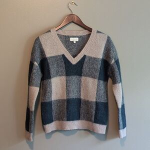 Lucky Brand Womens XS Extra Small Wool V-Neck Sweater Pullover Tan Green LS